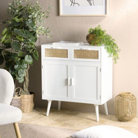 SANDRO - Buffet 2 portes 2 tiroirs cannage naturel et bois blanc (1/5)