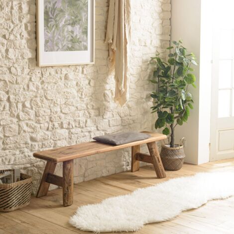 Macabane – Banc en bois de pin recyclé 140x30cm – Design montagnard – Confort optimal avec coussins – Meuble monté pour intérieur ou extérieur