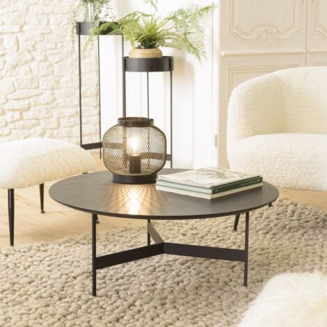 DALY - Table basse en bois ronde noire 78x78cm piètement métal (1/5)