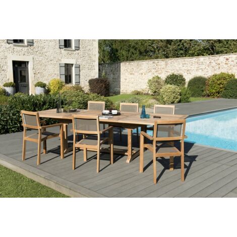 FUN - Ensemble de jardin 12 pers.table rect./ fauteuils bois Teck gris (1/5)