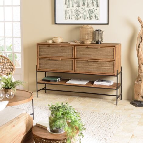 SIXTINE - Buffet 4 tiroirs 1 étagère en bois de teck recyclé (1/5)