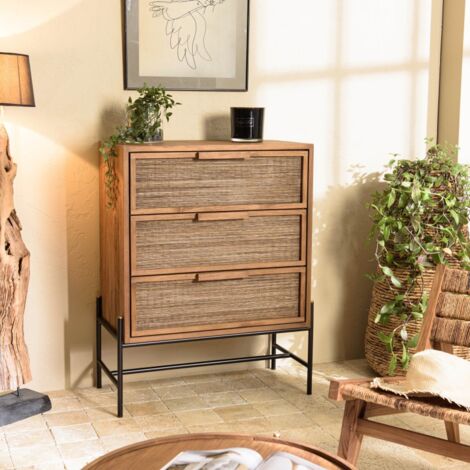 SIXTINE - Commode 3 tiroirs en bois de teck recyclé (1/5)
