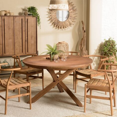 SIXTINE - Table à manger ronde 130x130cm en bois de teck recyclé (1/5)