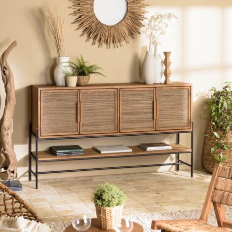 SIXTINE - Buffet 4 portes en bois de teck recyclé et rotin (1/5)