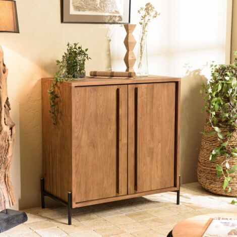 SIXTINE - Buffet 2 portes en bois de teck recyclé pieds en métal noir (1/5)