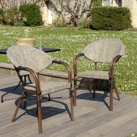VIANNEY - Lot de 2 chaises de jardin bistrot en acier textilène taupe (1/5)