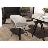VICK - Chaise de jardin en rotin synthétique gris avec coussin gris