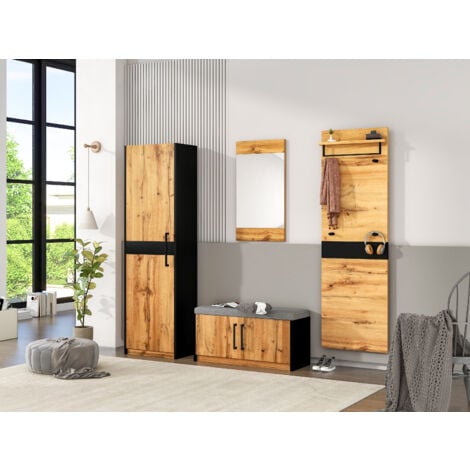 NNJN Garderoben Set 4-teilig Mit Spiegel & Sitzbank - Kompakte Garderobe Für Flur & Eingang