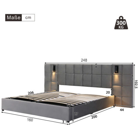 Dextrus King Size Bed With Hydraulic Storage, Charging Station, And 50.4"" High Wingback Headboard - Beige