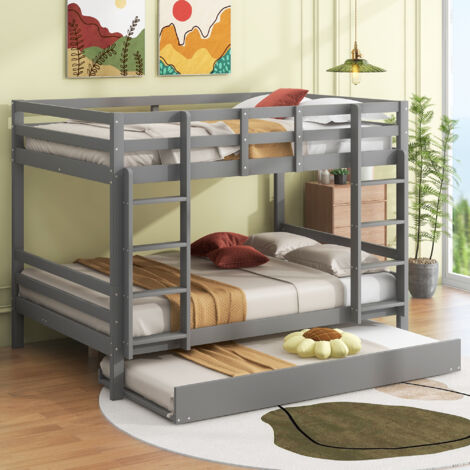 Etagenbetten, Kinderbetten, Etagenbetten mit Ausziehbett, Hohe Geländer, Stabile Treppe, Grau ,140200cm
