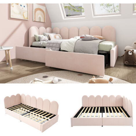 Polsterbett Einzelbett mit Schubladen Stauraumbett Samt Daybett Tagesbett Schlafsofa 90x200cm mit Lattenrost Jugendbett und Erwachsene Kinderbett,Rosa(Ohne Matratze)