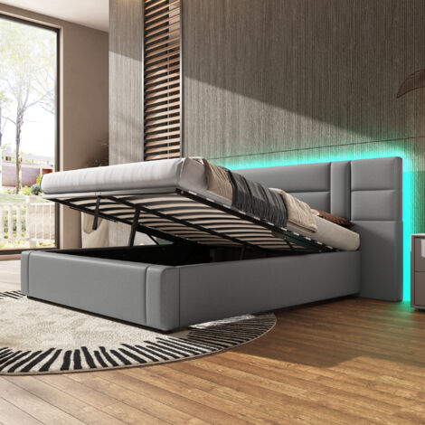 Produktbild von Ulife Polsterbett Hydraulisches Stauraumbett Mit LED Beleuchtung Und USB/Typ -C (Ohne Matratze), Einzelbett, Kinderbett, Jugendbett, 90x200cm
