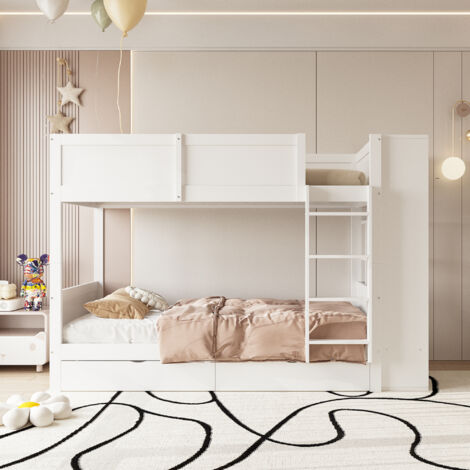Produktbild von Etagenbett 90x200 Cm, Kinderbett, Kiefernholzbett, Etagenbett Mit Rutsche Treppe Tafel Multifunktionsbett Fur Kinder Wei 88244999