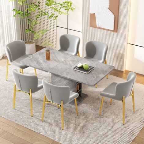 TTATC Esstisch Mit 6 Stühlen Set - Weiß Buchenholz Nordisch Modern