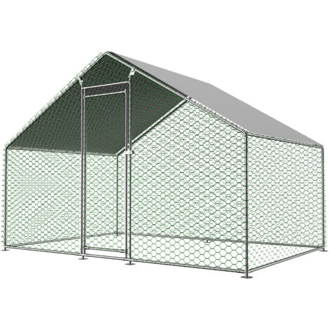 BingoPaw Hühnerstall Mit Auslauf Und Dach, 10 M² Hühnergehege Kleintierstall 400x300x150 Cm, Wetterfestes Freilaufgehege Mit Sicherheitsschloss, Nylonnetz & Verzinktem Stahlrahmen Für Draußen