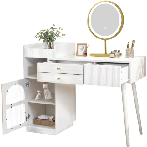 LED Schminktisch Set Mit Wireless Charging & Bluetooth - 100cm Grau Mit Stuhl