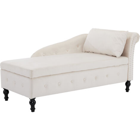 Samt-Chaiselongue mit Stauraum, gepolsterte Chaiselongue mit Kissen für Wohnzimmer, moderne Chaiselongue mit Nagelkopf- und Reißzweckenbesatz, Schlafzimmer und Büro, rechte Armlehne