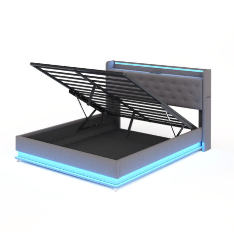 Modernes Doppelbett 160x200 Mit LED & Stauraum - Schwarz & Stylisch