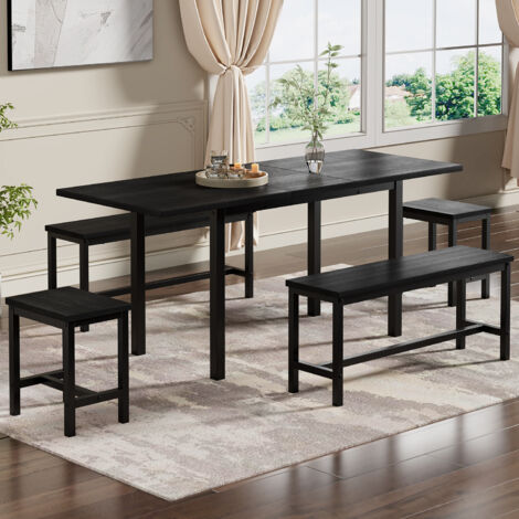 Esstisch Set 4 Stühle - Teleskopisch 120-160cm Schwarz