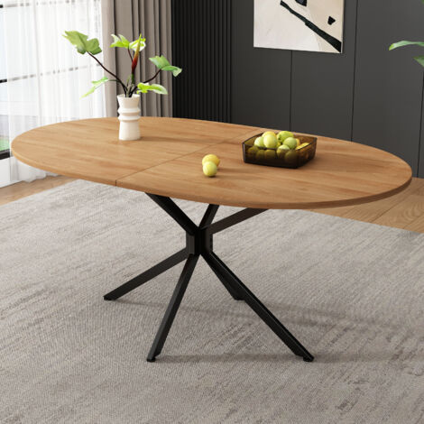 Esstisch, L120B80H75,5cm, moderner Esstisch, stabiler Esstisch, Metallbeine, ovaler Esstisch, Esstisch für 4-6 Personen, schlichter und moderner Esstisch, Natur
