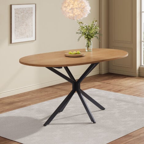 Esstisch, L120B80H75,5cm, moderner Esstisch, stabiler Esstisch, Metallbeine, ovaler Esstisch, Esstisch für 4-6 Personen, schlichter und moderner Esstisch, Natur