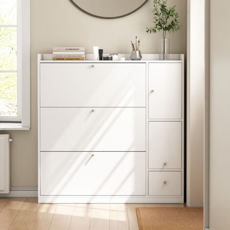 Schmaler Schuhschrank Mit 3 Klappschubladen - 80cm Grauer Organizer Für Flur & Eingangsbereich