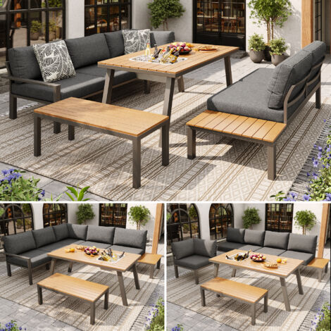 Garten-Lounge-Set für 6-7 Personen, geeignet für Garten, Balkon, Terrasse, wetterfeste Sitzgruppe, Essgruppe, modernes Gartenmöbel-Set, verzinktes Eisengestell, Tischplatte mit Eiskübel