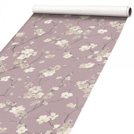 FIORI SU FONDO LILLA - Pellicola stampata adesiva in PVC finitura opaca - Misura: 100x200 cm (1/2)