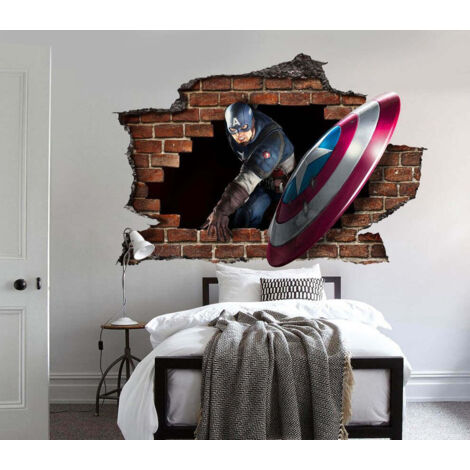 CAPITAN AMERICA Adesivo murale parete 3D wall sticker camera ragazzi