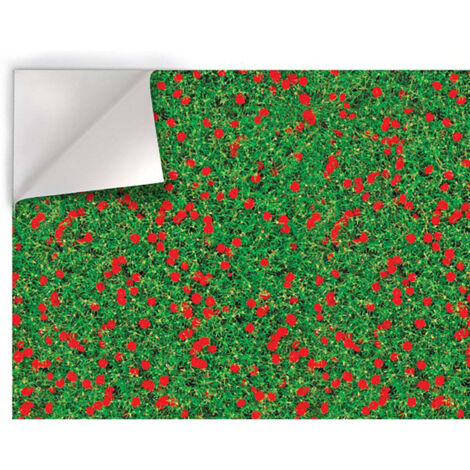 ERBA CON FIORI ROSSI - Pellicola stampata adesiva in PVC finitura opaca - Misura: 100x200 cm (1/3)