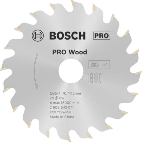 Kreissägeblatt Ø 85 x 15mm - 20 Zähne - ATB für Handkreissäge Optiline Wood - BOSCH - 2608643071