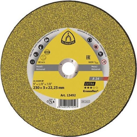 KLINGSPOR 13492 Trennscheibe A 24 Extra D230x3mm gerade Stahl Bohrung 22,23 mm