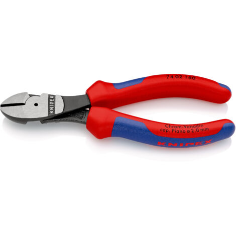 KNIPEX 74 02 160 Kraft-Seitenschneider mit Mehrkomponenten-Hüllen schwarz atramentiert 160 mm