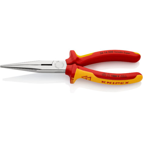 KNIPEX 26 16 200 Flachrundzange mit Schneide (Storchschnabelzange) isoliert mit Mehrkomponenten-Hüllen, VDE-geprüft verchromt 200 mm