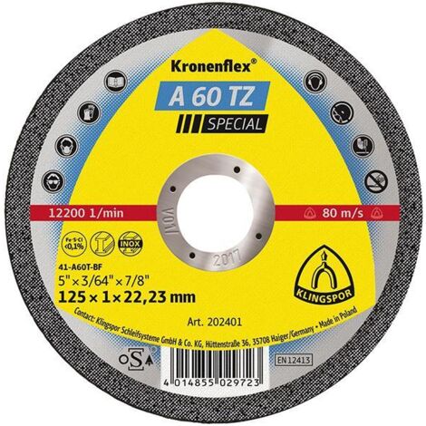 KLINGSPOR Metalltrennscheibe 125 mm x 1,0 mm x 22,2 mm A60 TZ Spezial
