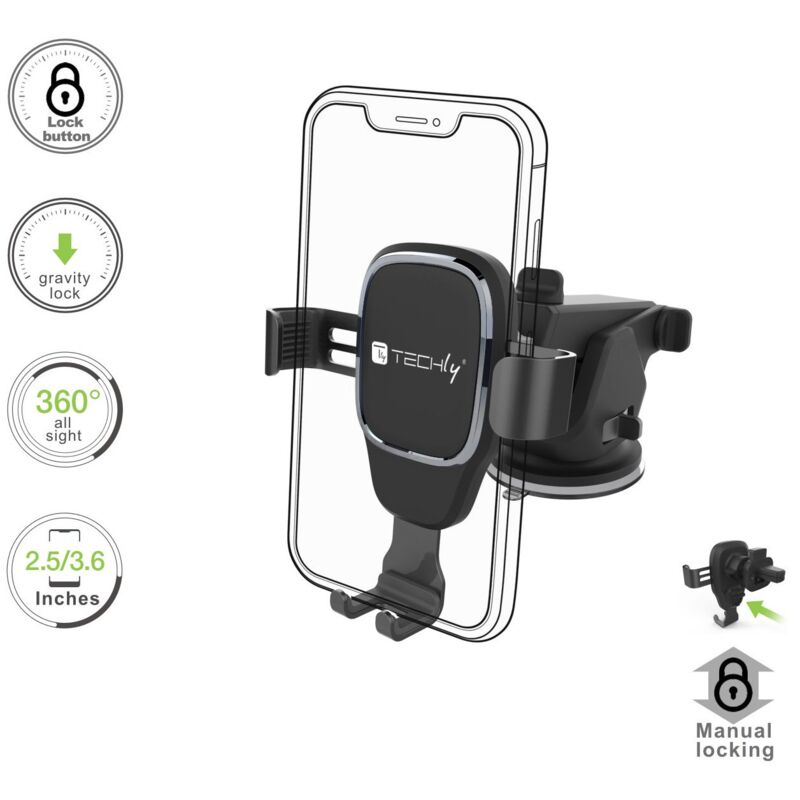 Techly Supporto magnetico a clip, per cruscotto auto, per Smartphone