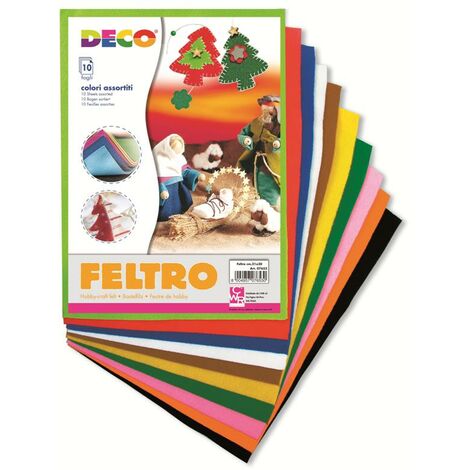 CONFEZIONE 10 FOGLI FELTRO COLORI ASSORTITI MISURA 21X30