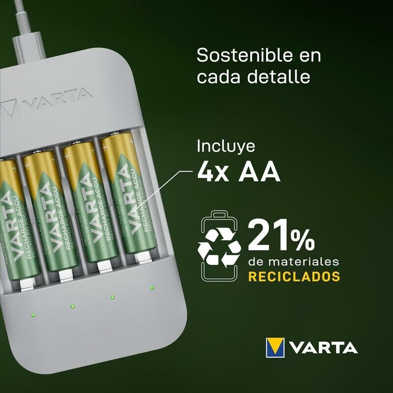 Varta cargador eco charger pro recycled + 4 pilas aa 56816 2100mah