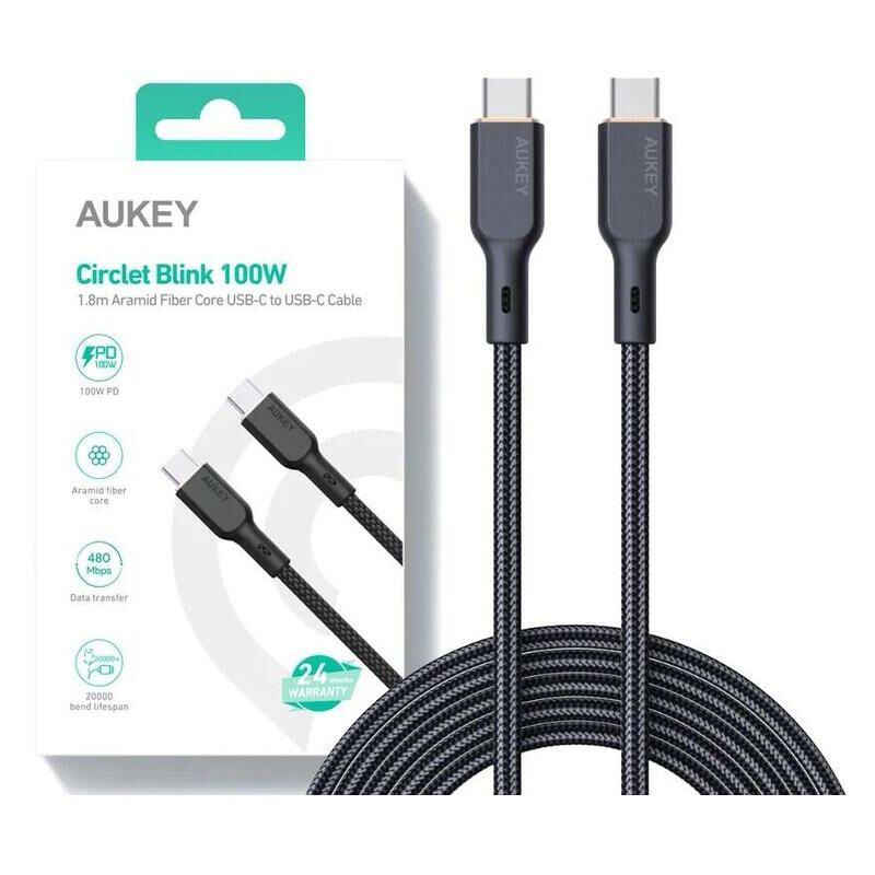 AUKEY Cable USB-A a USB-C Kevlar 2m Carga rápida 3.0 Negro - CB