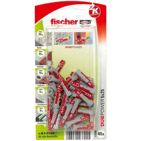 fischer DUOPOWER 5 x 25 S, tacos y tornillos para pared