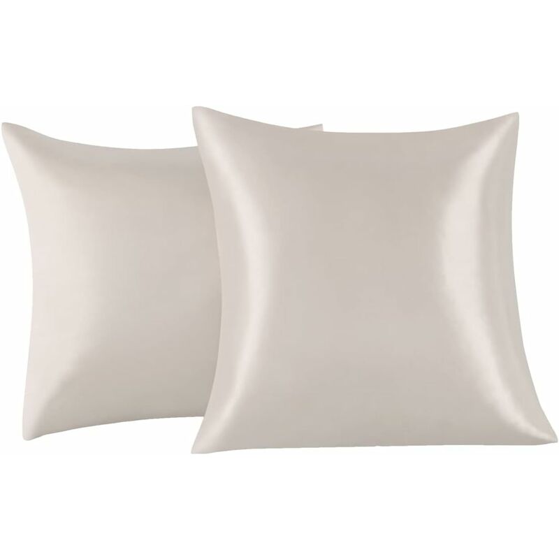 Lot de 2 Taies Oreiller en Satin 65 x 65 cm, Oreiller Satin Beige