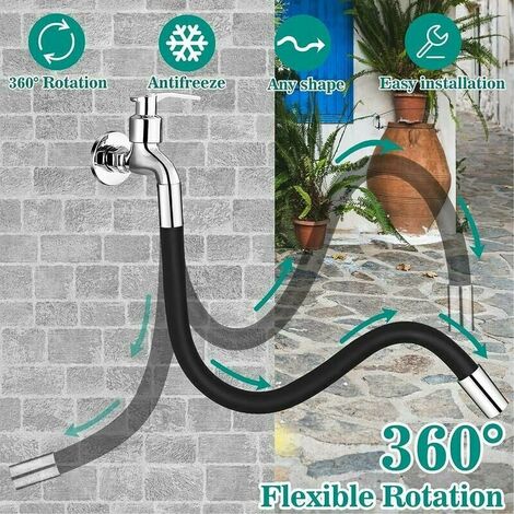 Extension de robinet flexible 360 - pour salle de bain extérieure et cuisine  (noir), pleine longueur30cm