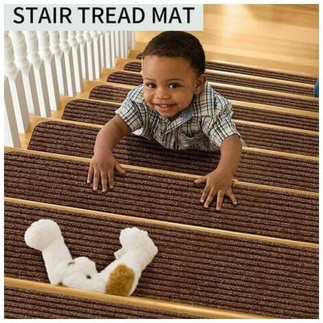 Ensemble de 15 tapis d'escalier 20cm X 76cm Tapis d'escalier auto-adhésif  Tapis de bande de roulement de sécurité pour enfants, aînés et animaux  domestiques, marron