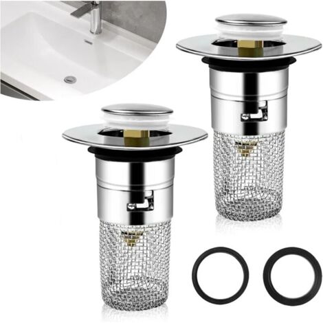 Bonde Lavabo Avec Filtre Amovible - 2 Pièces - Pour Trou 34-40mm - Acier Inox Et ABS Chromé - Attrape-cheveux Universel
