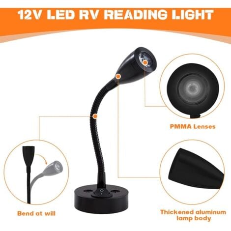 2 Pièces Lampes de Lecture Spot LED 12V Interrupteur réglable Lampe de Chevet Murale lumière intérieure Camping-Car 6000K Blanche pour Camping-Car