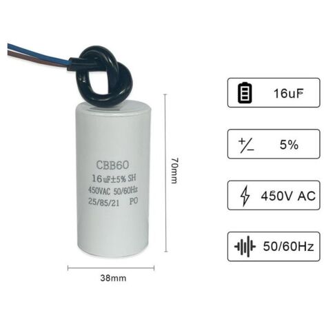 Condensateur Moteur 8µF 450V CBB60 - Pour Démarrage/permanent - Neuf, Marque SR Passives