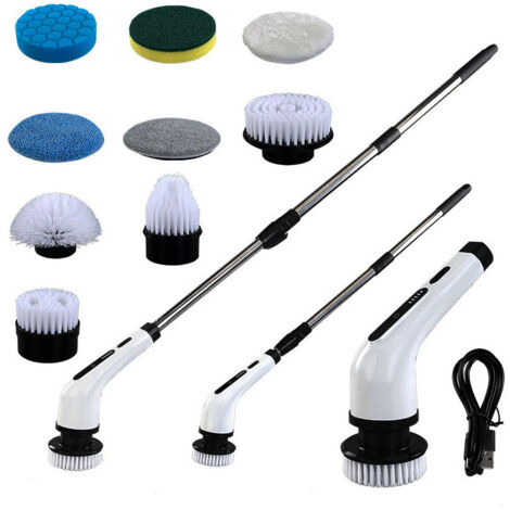 Brosse De Nettoyage électrique Noire Avec 4 Têtes - Pour Cuisine, Salle De Bain, Sols, Facile à Utiliser