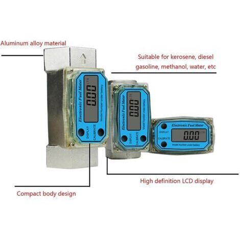 Débitmètre Numérique à Turbine 1 Pouce NPT - Mesure Débit Eau, Carburant (15-120 L/min) - Écran LCD, Piles Incluses - Pour Moteur, Pompe