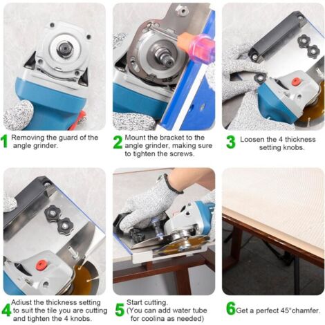 Support Meuleuse D'Angle Pour Coupe Chanfrein 45° Carrelage - Type 100 Avec Tapis Antidérapant Bleu