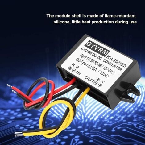 Régulateur de Tension Régulateur DC-DC 12V / 24V / 36V / 48V à 5V 3A Alimentation Convertisseur Continu Abaisseur